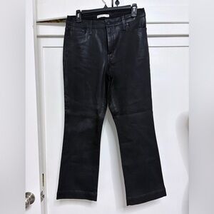 Black Women's Faux Leather Fabric Straight-Leg Jeans